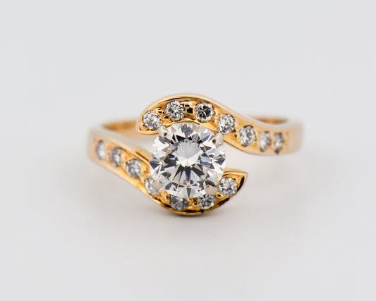 Swirly Gold Engagement Ring with 1.5ct Antique Diamond