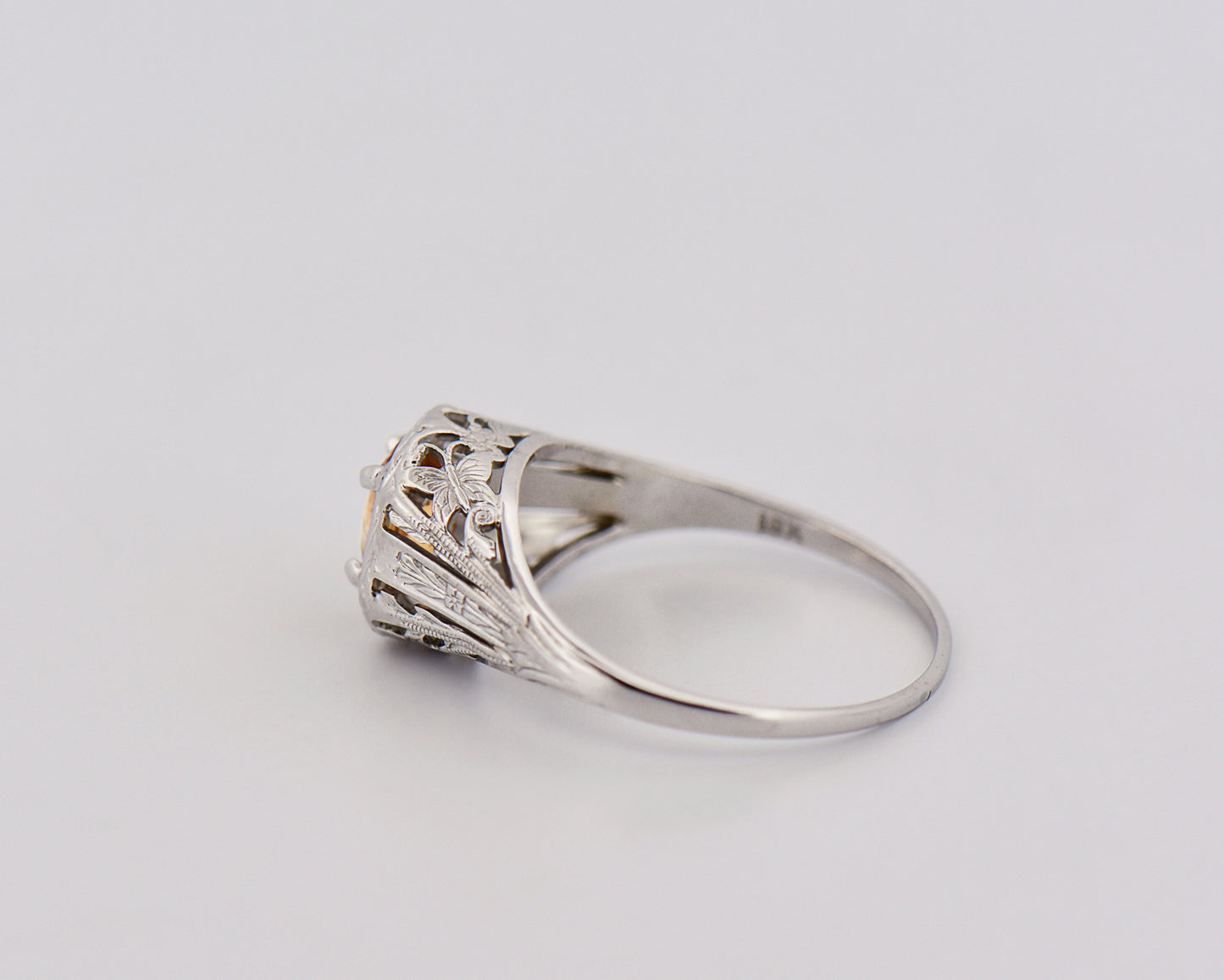 Orange Sapphire Butterfly Filigree Ring in 18k White Gold