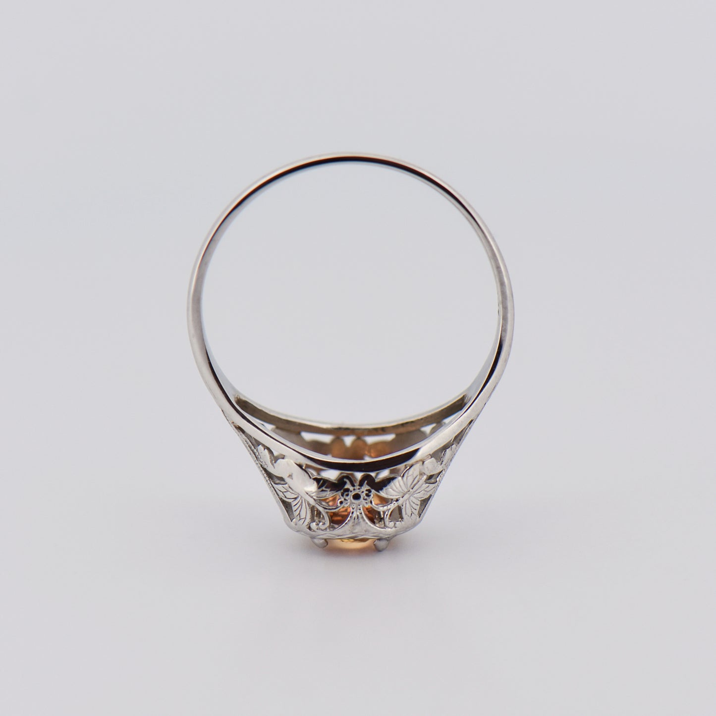 Orange Sapphire Butterfly Filigree Ring in 18k White Gold
