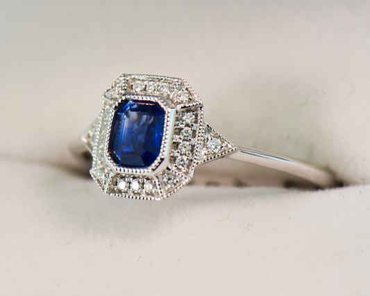 Low-Profile Bezel Set Sapphire & Diamond Engagement Ring