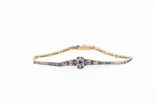 Early Art Deco Hexagonal Diamond Bracelet in Platinum Topped Gold