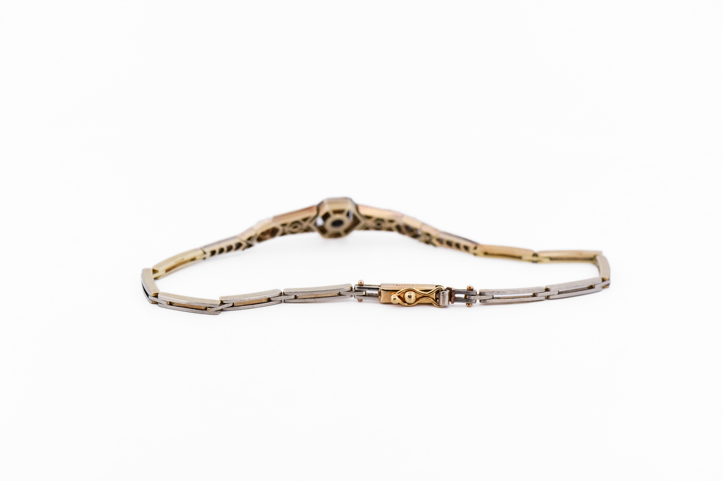 Early Art Deco Hexagonal Diamond Bracelet in Platinum Topped Gold