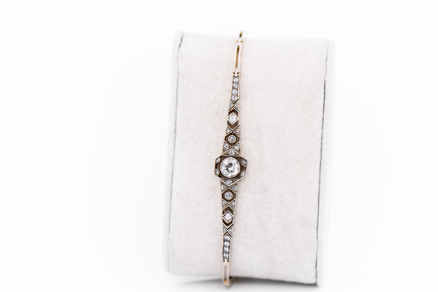 Early Art Deco Hexagonal Diamond Bracelet in Platinum Topped Gold