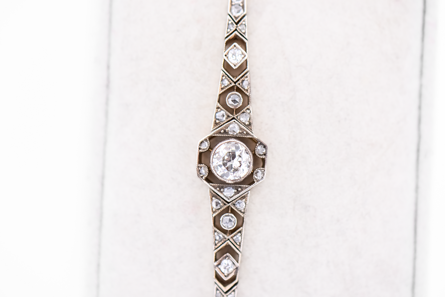Early Art Deco Hexagonal Diamond Bracelet in Platinum Topped Gold