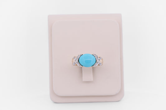 East-West Blue Turquoise and Diamond Ring