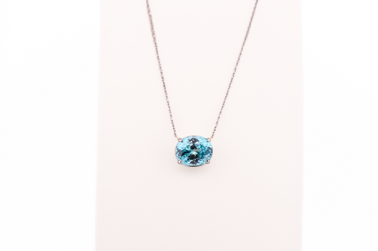 East-West Blue Zircon Solitaire Pendant in 14k White Gold