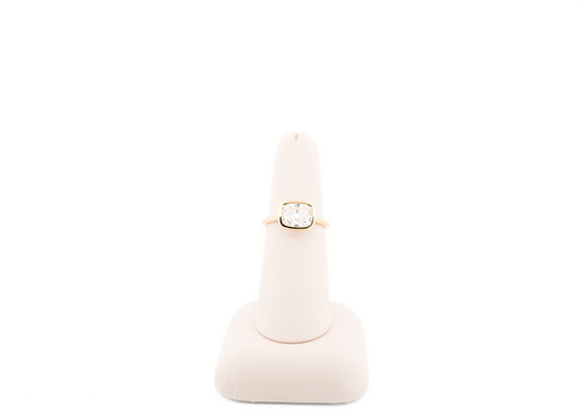 East-West Gold Solitaire Engagement Ring with Bezel Set Cushion Lab Diamond