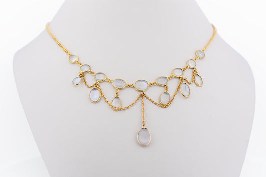 Edwardian 14k Yellow Gold & Blue Moonstone Festoon Necklace