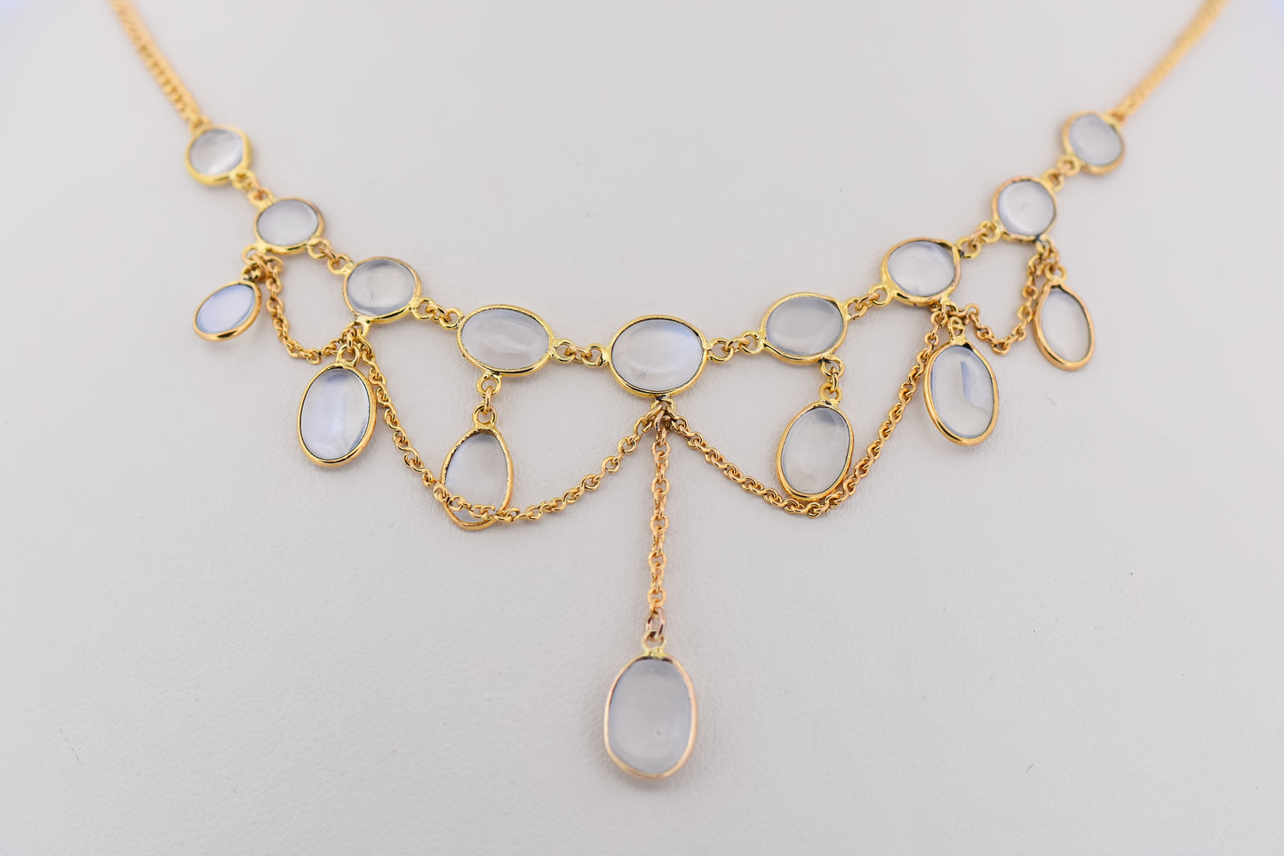 Edwardian 14k Yellow Gold & Blue Moonstone Festoon Necklace