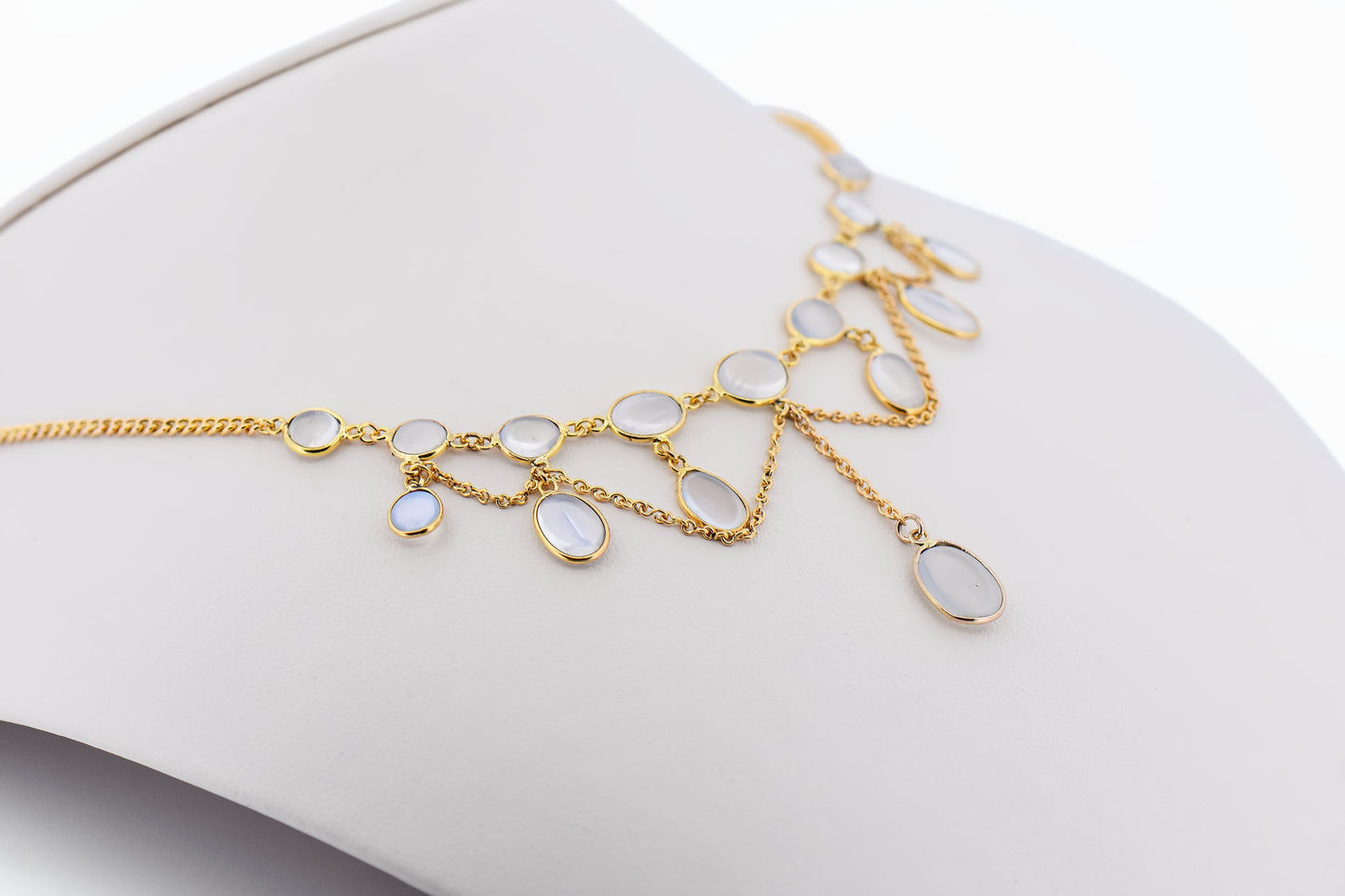 Edwardian 14k Yellow Gold & Blue Moonstone Festoon Necklace