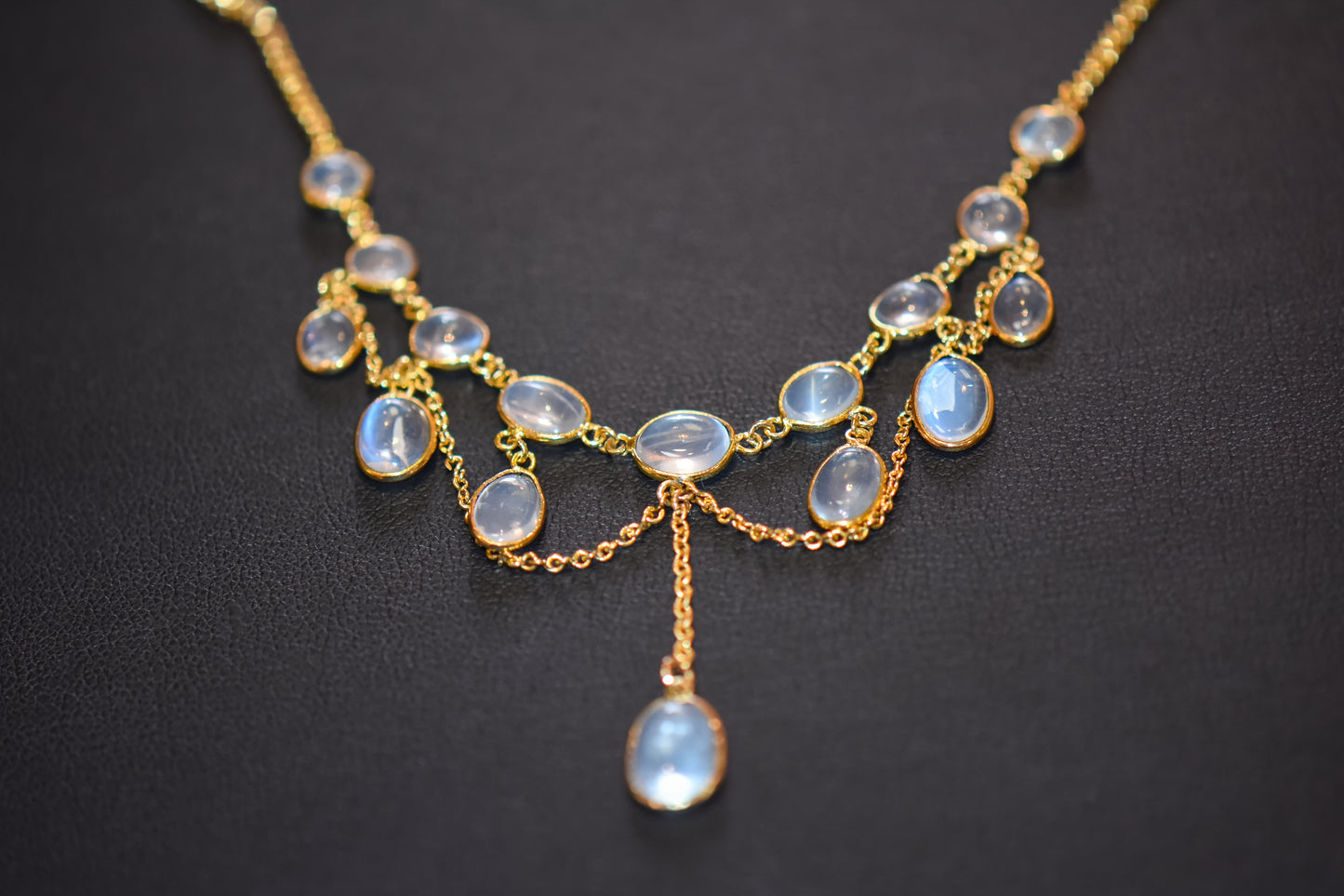 Edwardian 14k Yellow Gold & Blue Moonstone Festoon Necklace