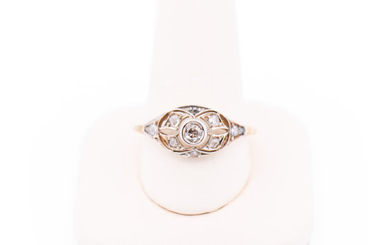 Edwardian Bezel Set Diamond Ring in Platinum Topped Gold