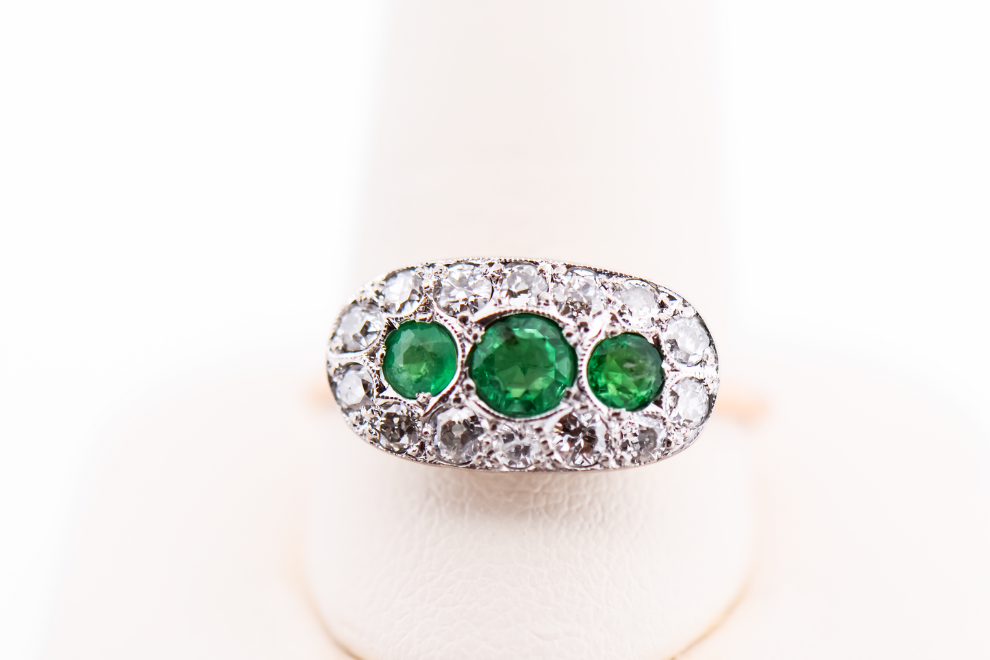 Edwardian British Emerald & Diamond Cluster Ring in 18k Gold
