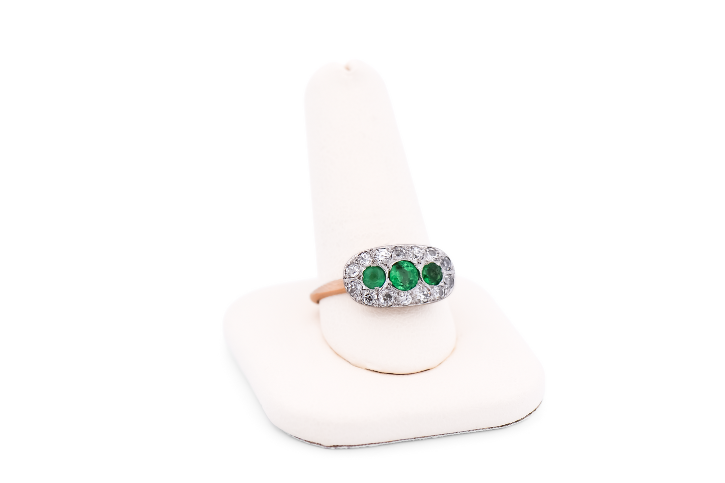 Edwardian British Emerald & Diamond Cluster Ring in 18k Gold