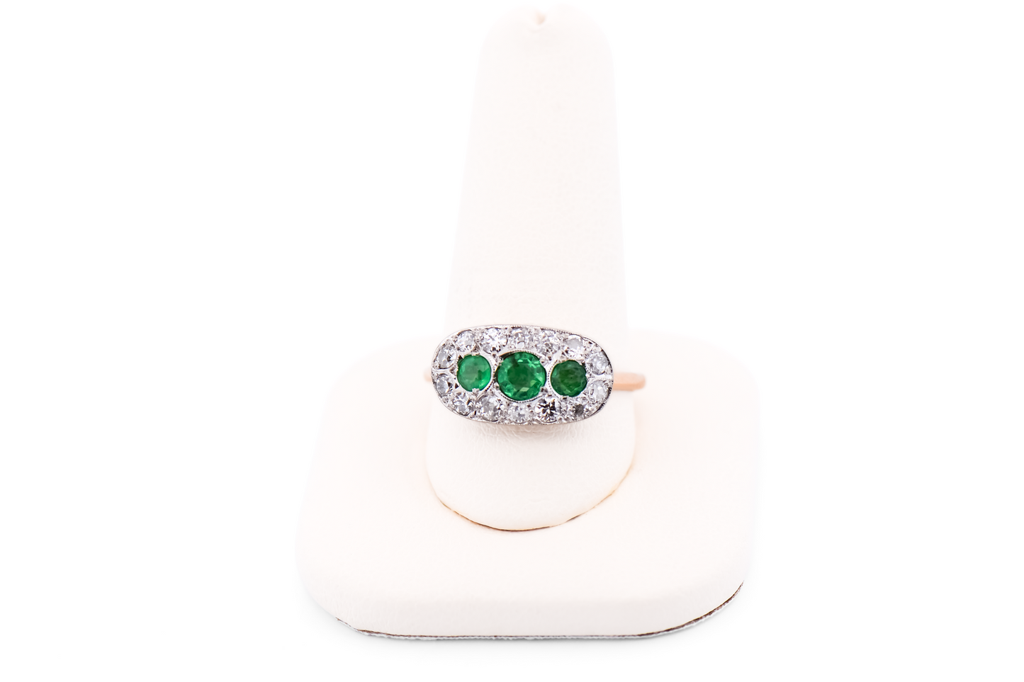 Edwardian British Emerald & Diamond Cluster Ring in 18k Gold