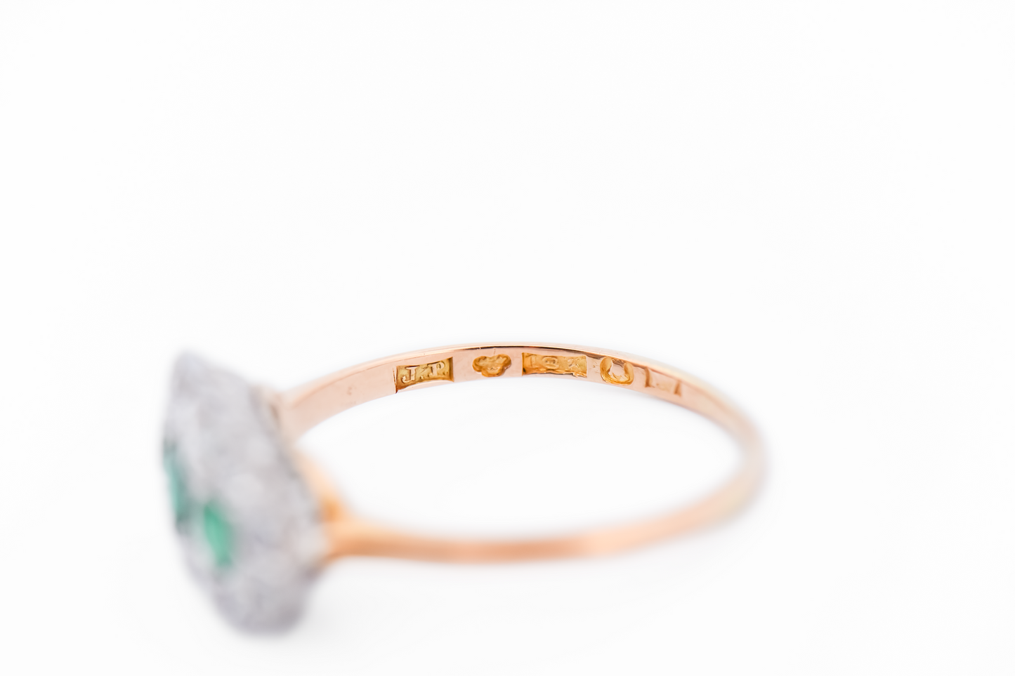 Edwardian British Emerald & Diamond Cluster Ring in 18k Gold