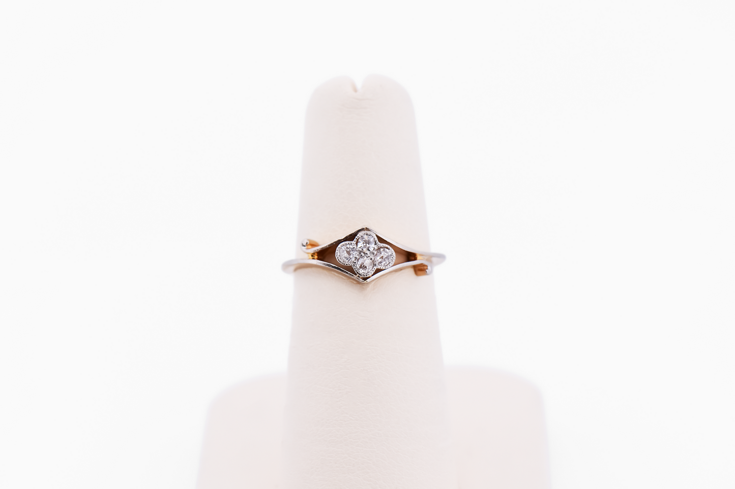 Edwardian Diamond Cluster Wedding Band in Platinum Topped Yellow Gold