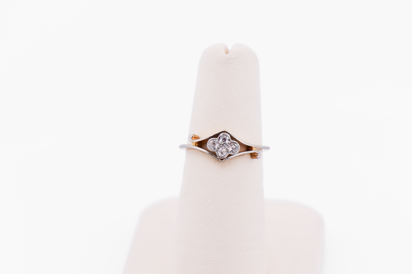Edwardian Diamond Cluster Wedding Band in Platinum Topped Yellow Gold