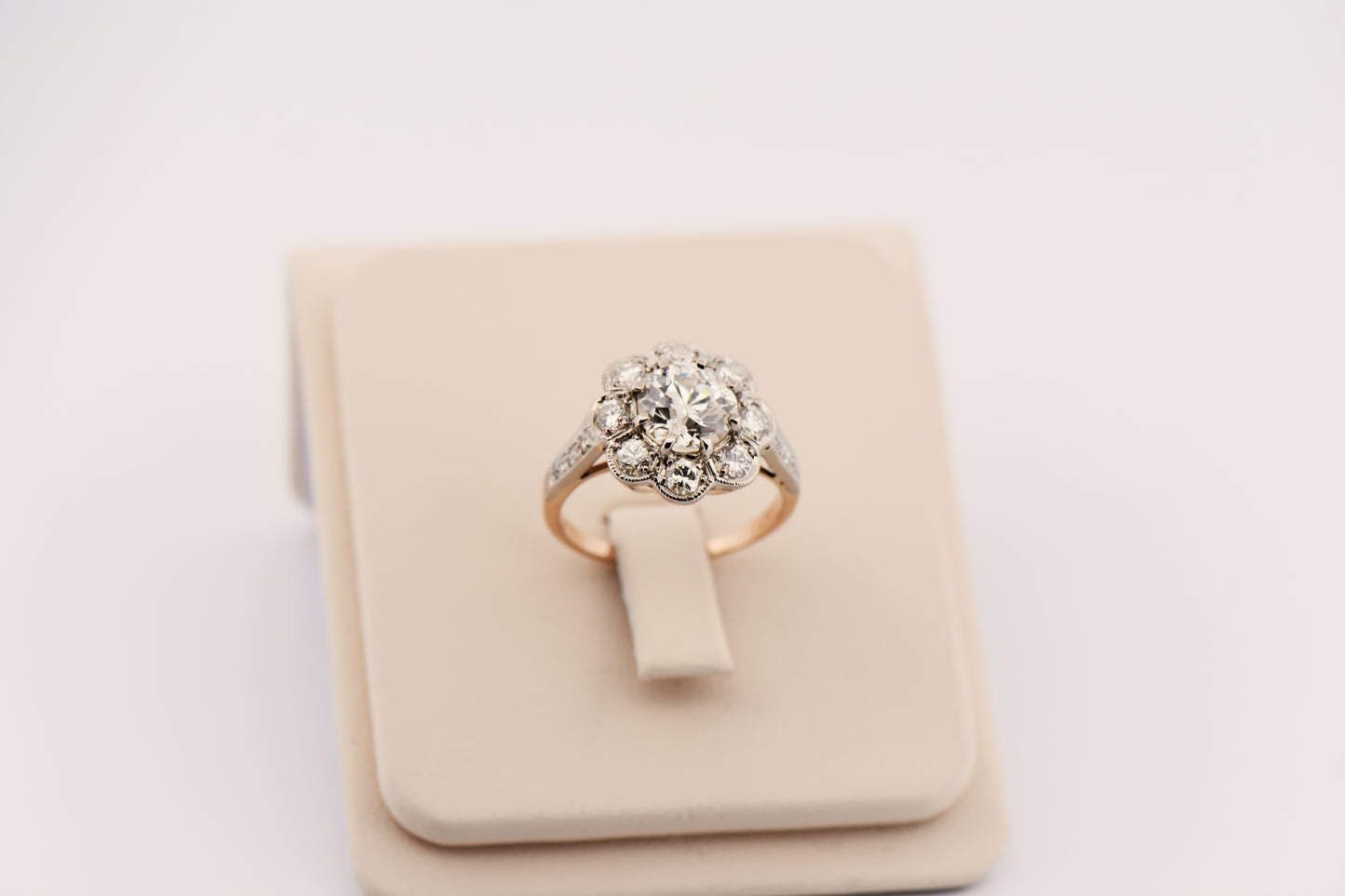 Edwardian Diamond Halo Engagement Ring with 1.57ct Old European Cut Diamond