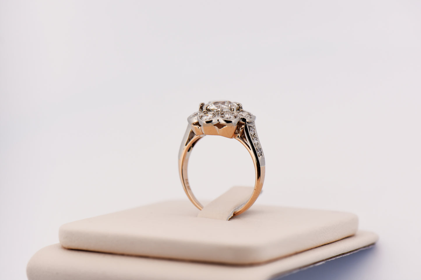 Edwardian Diamond Halo Engagement Ring with 1.57ct Old European Cut Diamond