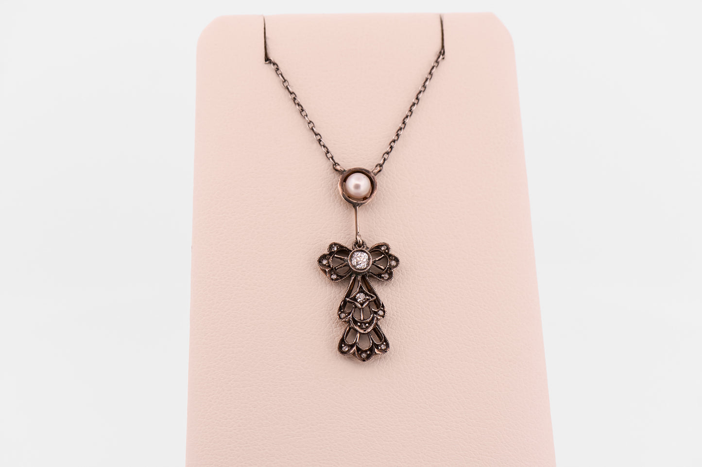 Edwardian Lacey Pearl & Diamond Necklace