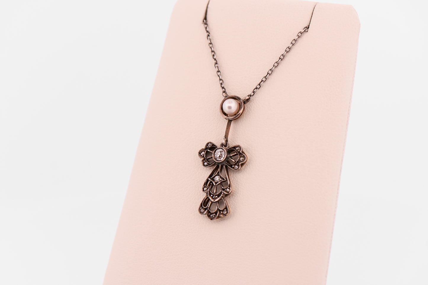 Edwardian Lacey Pearl & Diamond Necklace