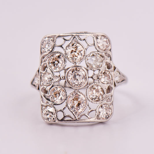 Edwardian Platinum & Diamond Filigree Cluster Ring