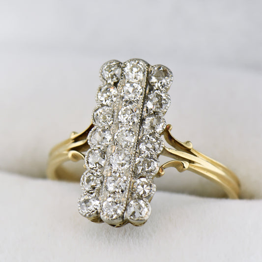 Edwardian Rectangular Diamond Cluster Ring in 18K Gold