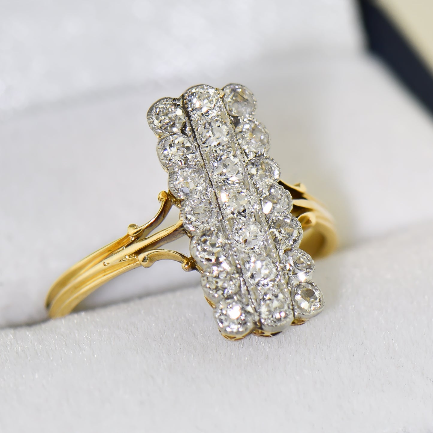 Edwardian Rectangular Diamond Cluster Ring in 18K Gold