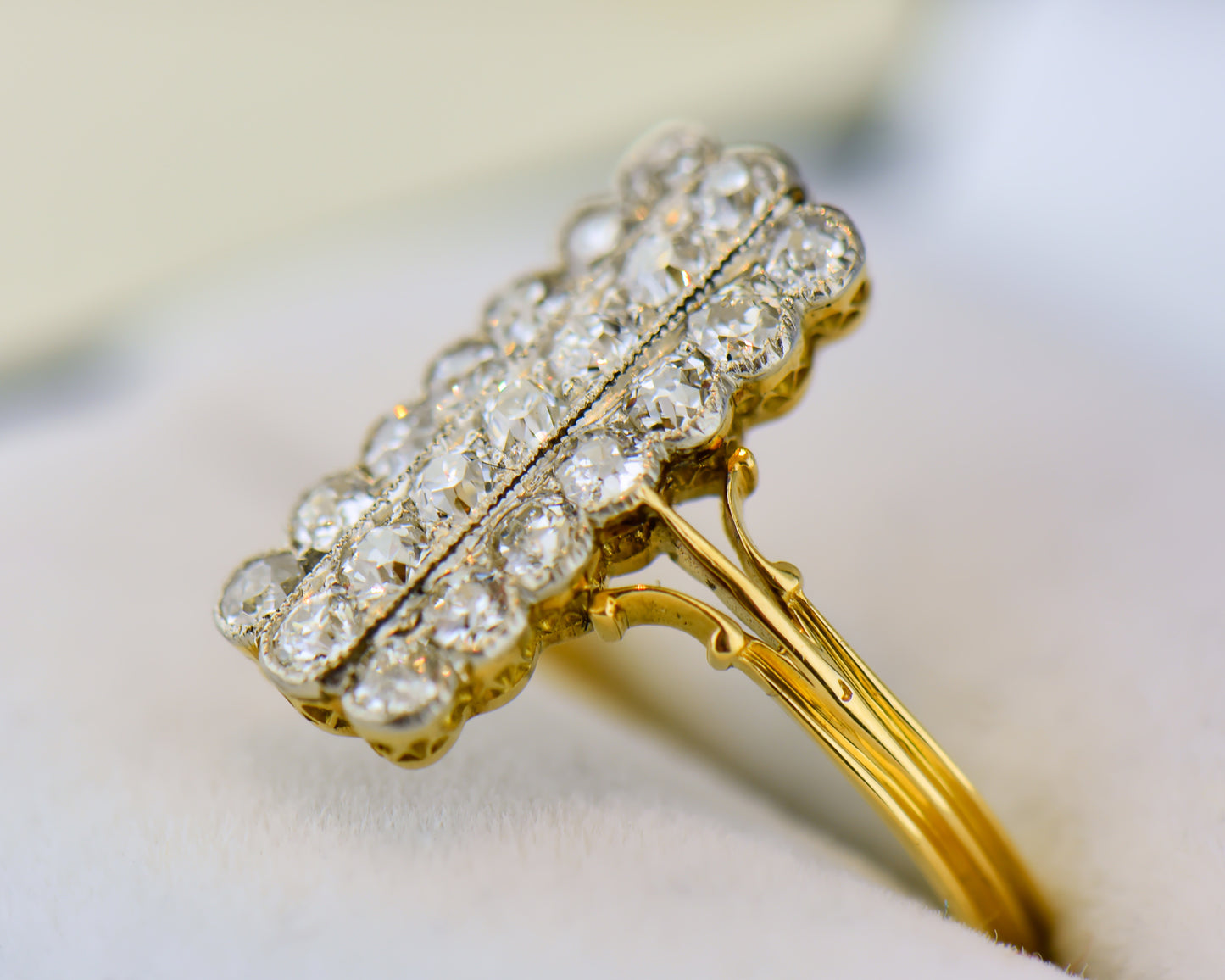 Edwardian Rectangular Diamond Cluster Ring in 18K Gold