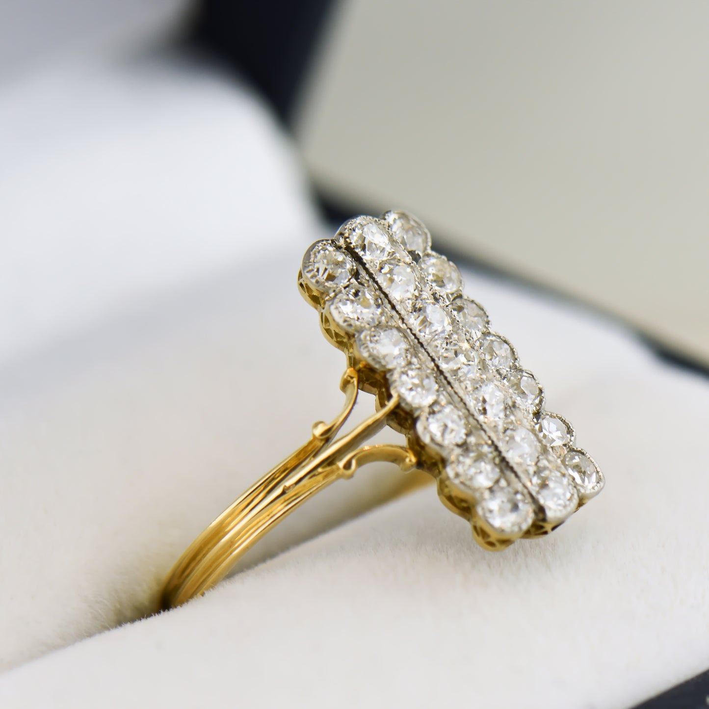 Edwardian Rectangular Diamond Cluster Ring in 18K Gold