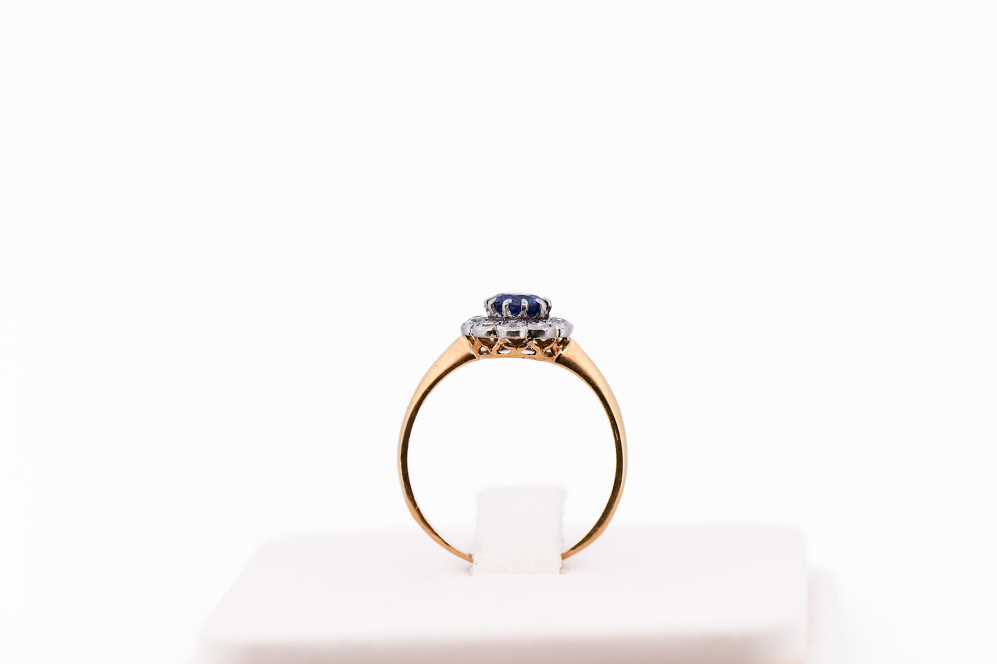 Edwardian Violet Sapphire & Diamond Halo Engagement Ring in Platinum Topped Gold