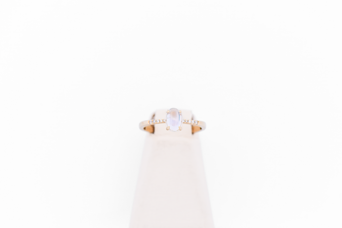 Elegant Blue Moonstone & Diamond Engagement Ring in Yellow Gold