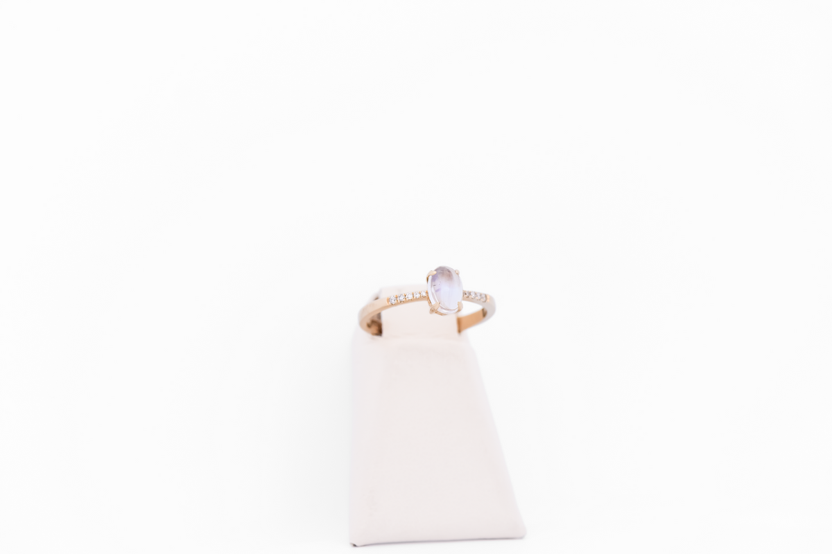 Elegant Blue Moonstone & Diamond Engagement Ring in Yellow Gold