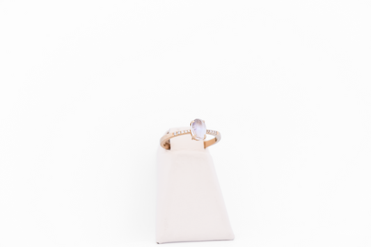 Elegant Blue Moonstone & Diamond Engagement Ring in Yellow Gold