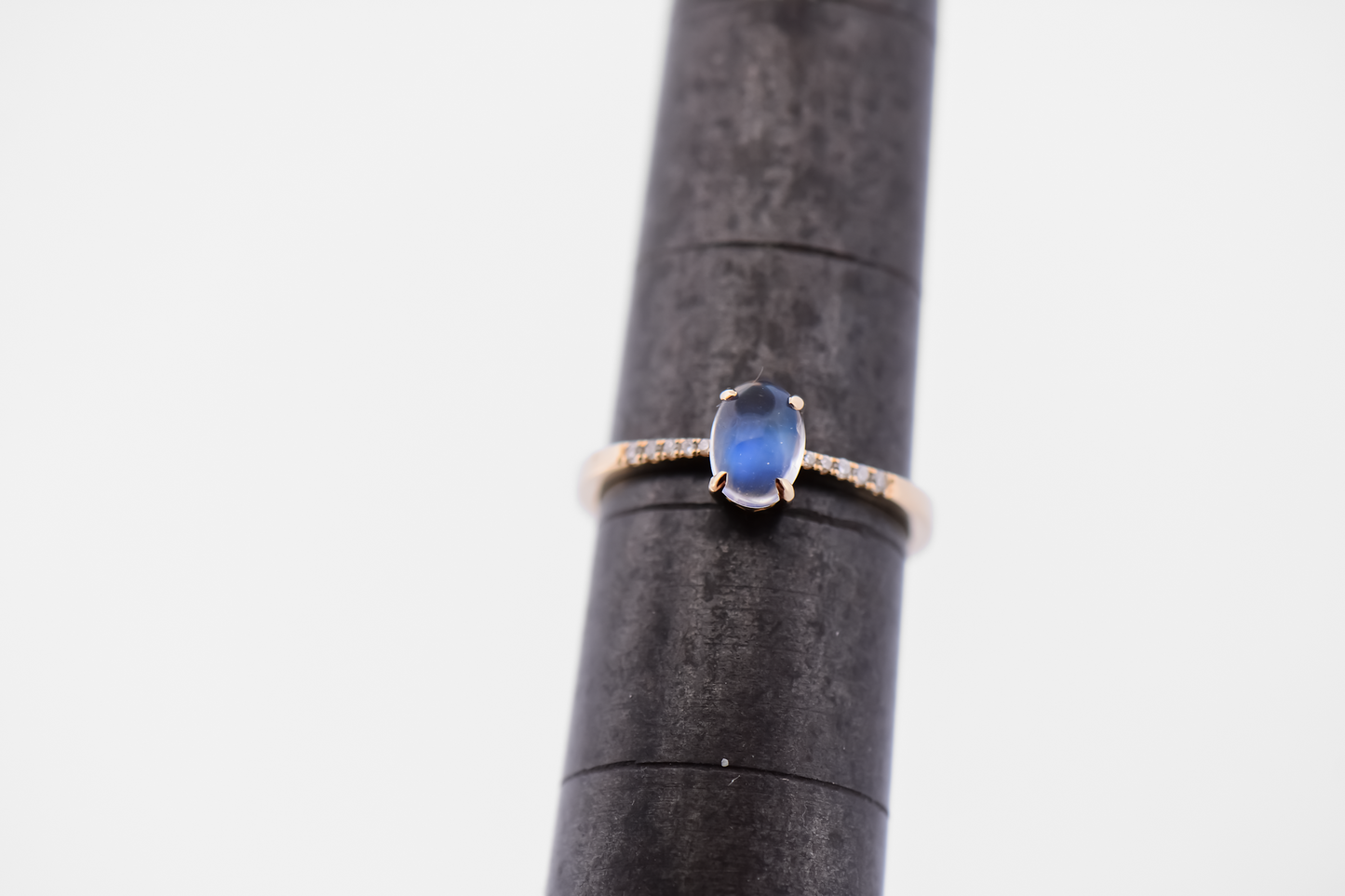 Elegant Blue Moonstone & Diamond Engagement Ring in Yellow Gold