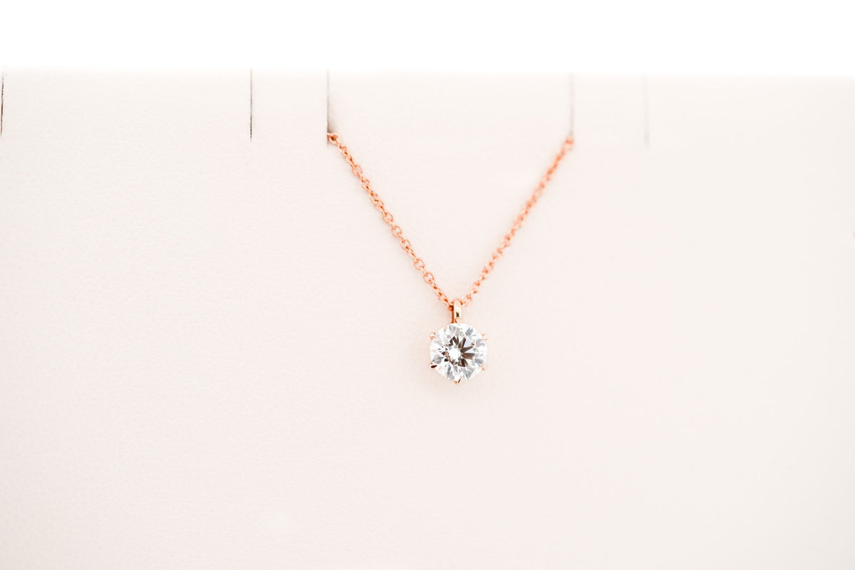 Elegant & Dainty Round Diamond Solitaire Pendant in Rose Gold