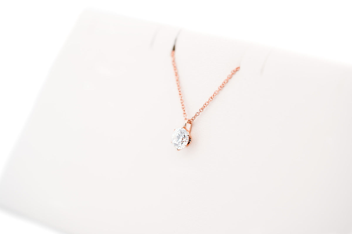 Elegant & Dainty Round Diamond Solitaire Pendant in Rose Gold