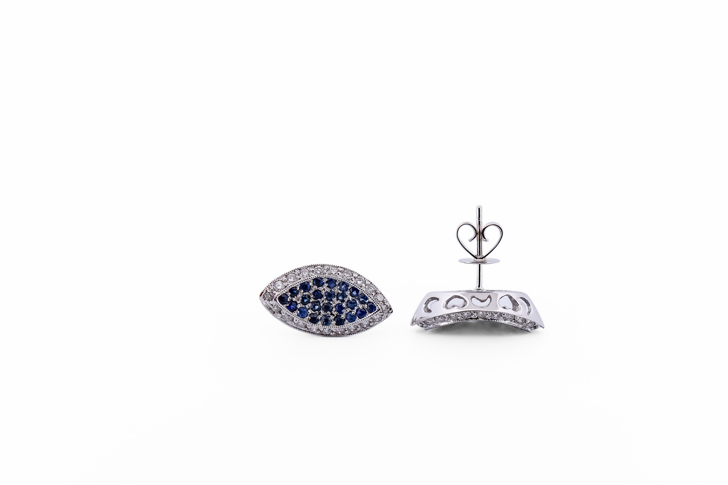 Elegant Pave' Set Sapphire & Diamond Navette Stud Earrings 18k
