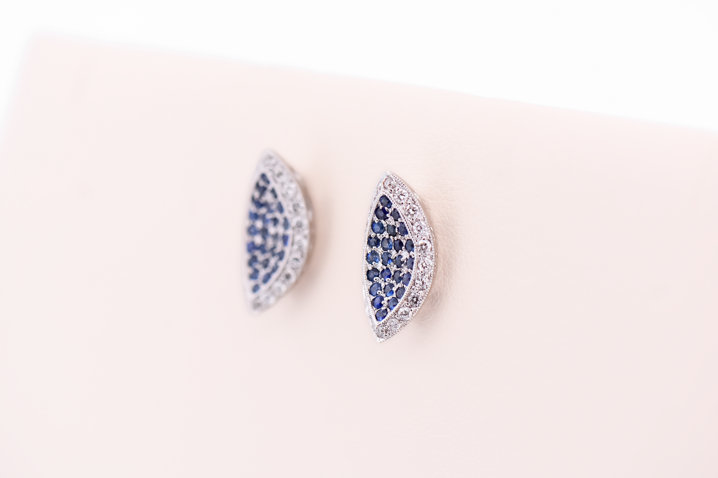 Elegant Pave' Set Sapphire & Diamond Navette Stud Earrings 18k