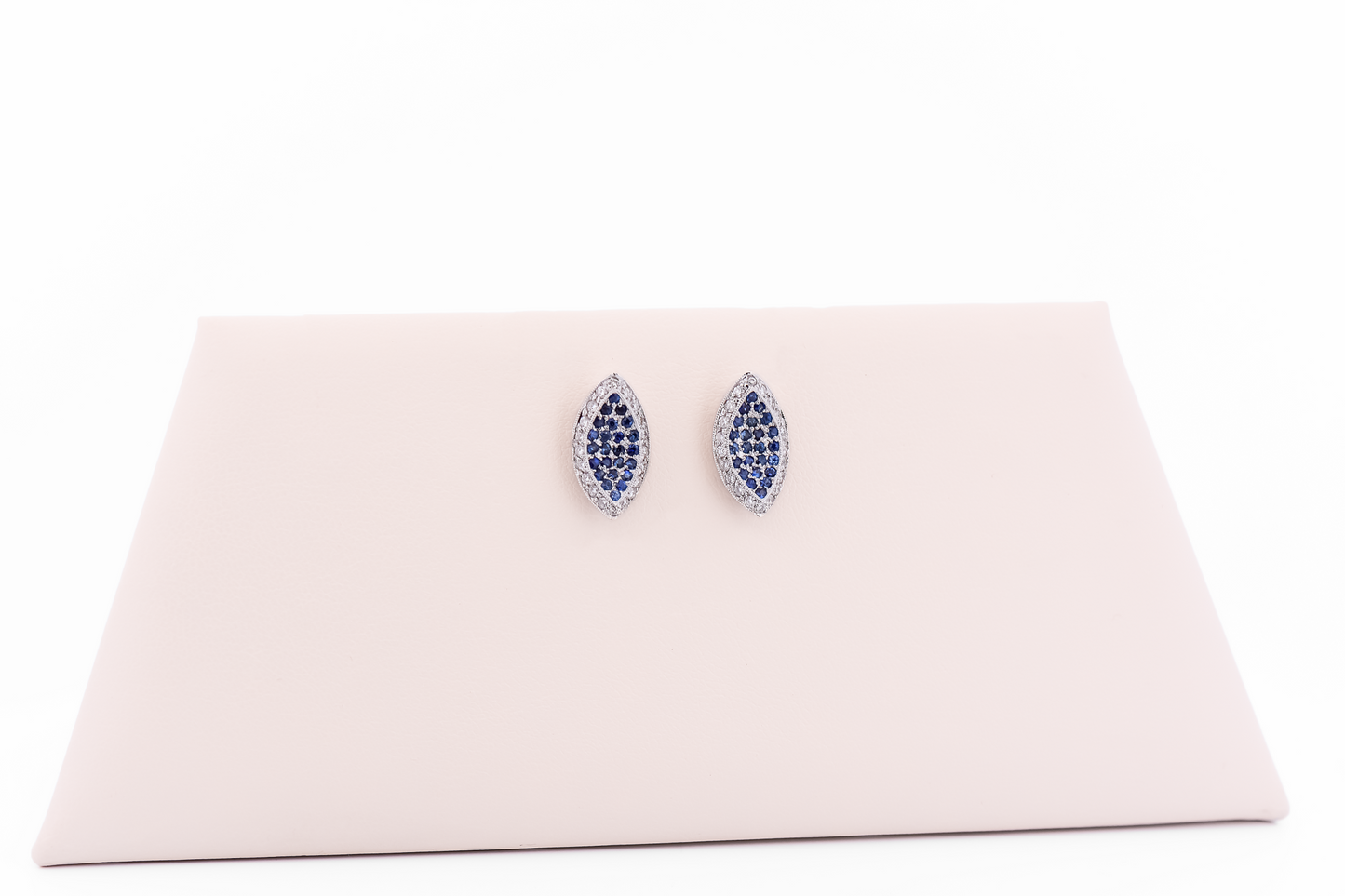 Elegant Pave' Set Sapphire & Diamond Navette Stud Earrings 18k