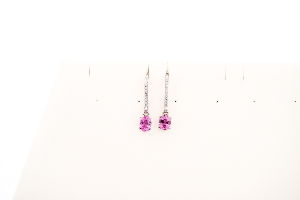 Elegant Pink Sapphire & Diamond Drop Earrings on French Wires