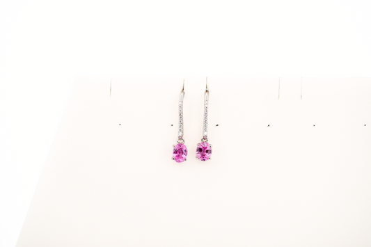Elegant Pink Sapphire & Diamond Drop Earrings on French Wires
