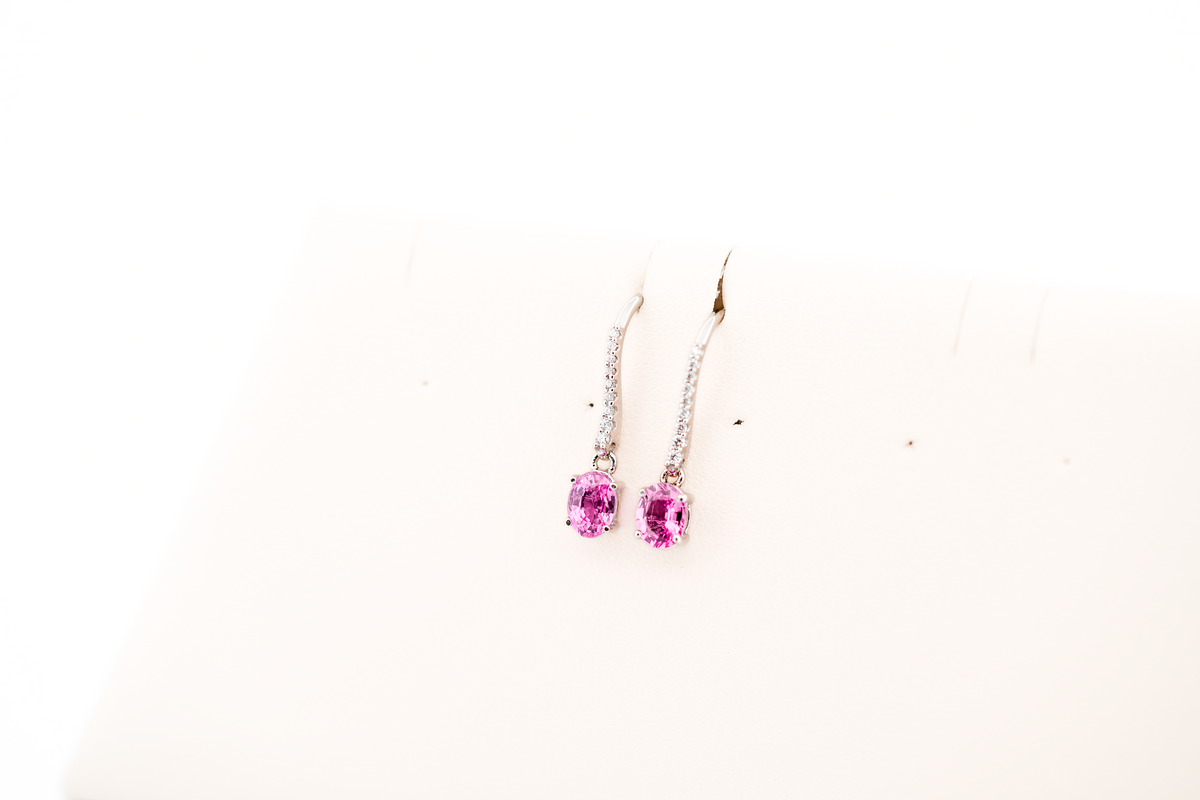 Elegant Pink Sapphire & Diamond Drop Earrings on French Wires