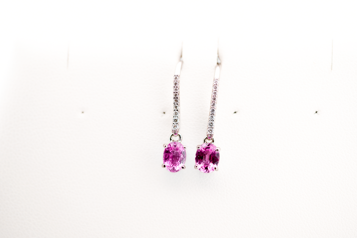 Elegant Pink Sapphire & Diamond Drop Earrings on French Wires