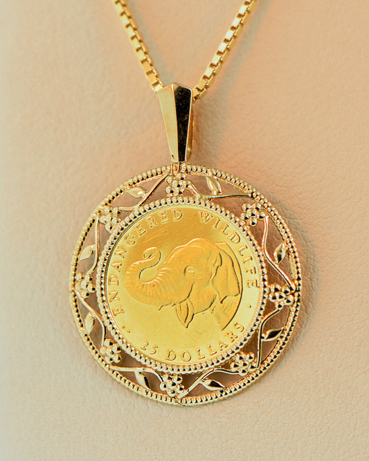 Framed Cook Islands Elephant Coin Pendant