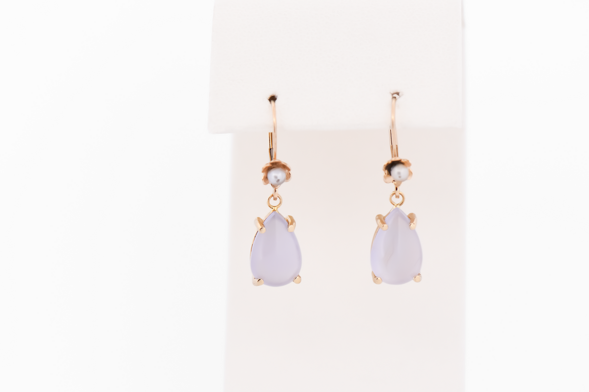 Ellensburg Blue Agate Drop Earrings in 14k Gold with Pearl Accents