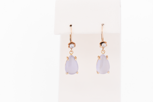 Ellensburg Blue Agate Drop Earrings in 14k Gold with Pearl Accents