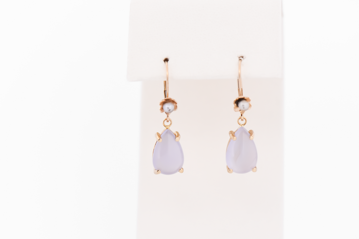 Ellensburg Blue Agate Drop Earrings in 14k Gold with Pearl Accents