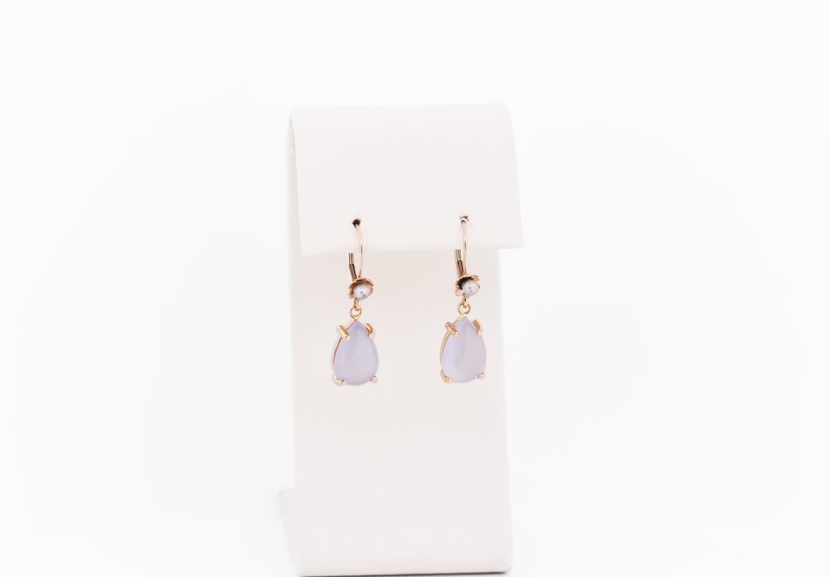 Ellensburg Blue Agate Drop Earrings in 14k Gold with Pearl Accents